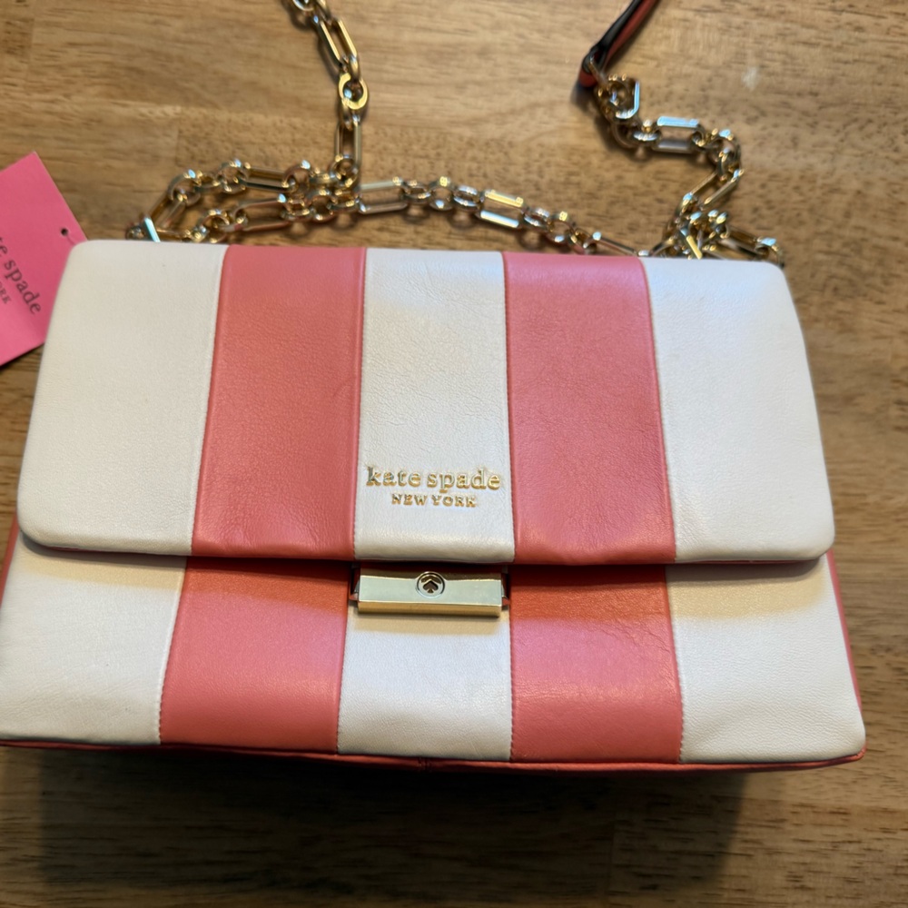 Kate Spade Pink and White Striped Medium Shoulder Bag